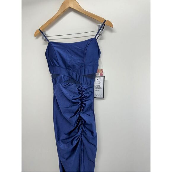 Emerald Sundae Mesh Panel Maxi Dress Size Extra Small Blue Side Slit Gown NEW - Picture 6 of 8